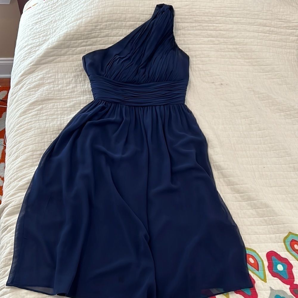 Donna Morgan navy one shoulder dress